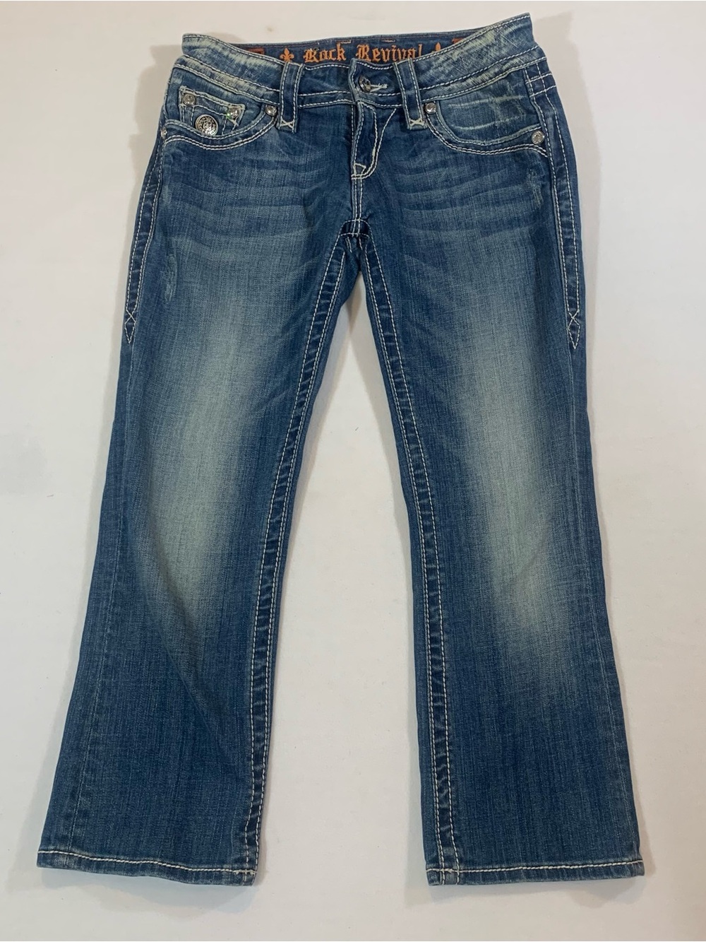 Rock Revival Jeans Celine Capri Women's Size 27 Rhinestone Studded Embroidered